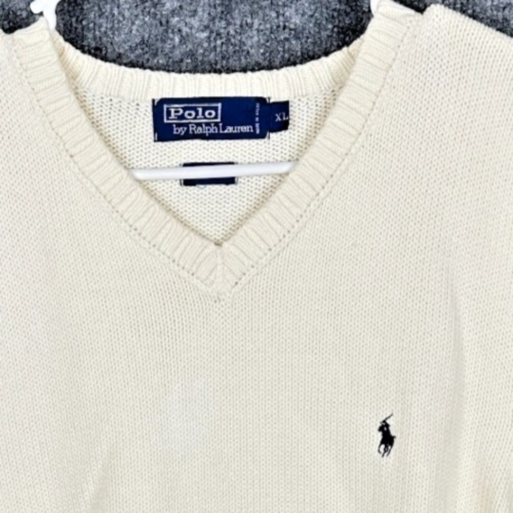 Vintage 90s Polo Ralph Lauren Sweater Vest Mens XL Cream Ivory Cotton V Neck